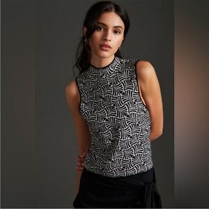 Anthropologie MAEVE MARIA MOCK NECK SWEATER TANK Black White Sz S